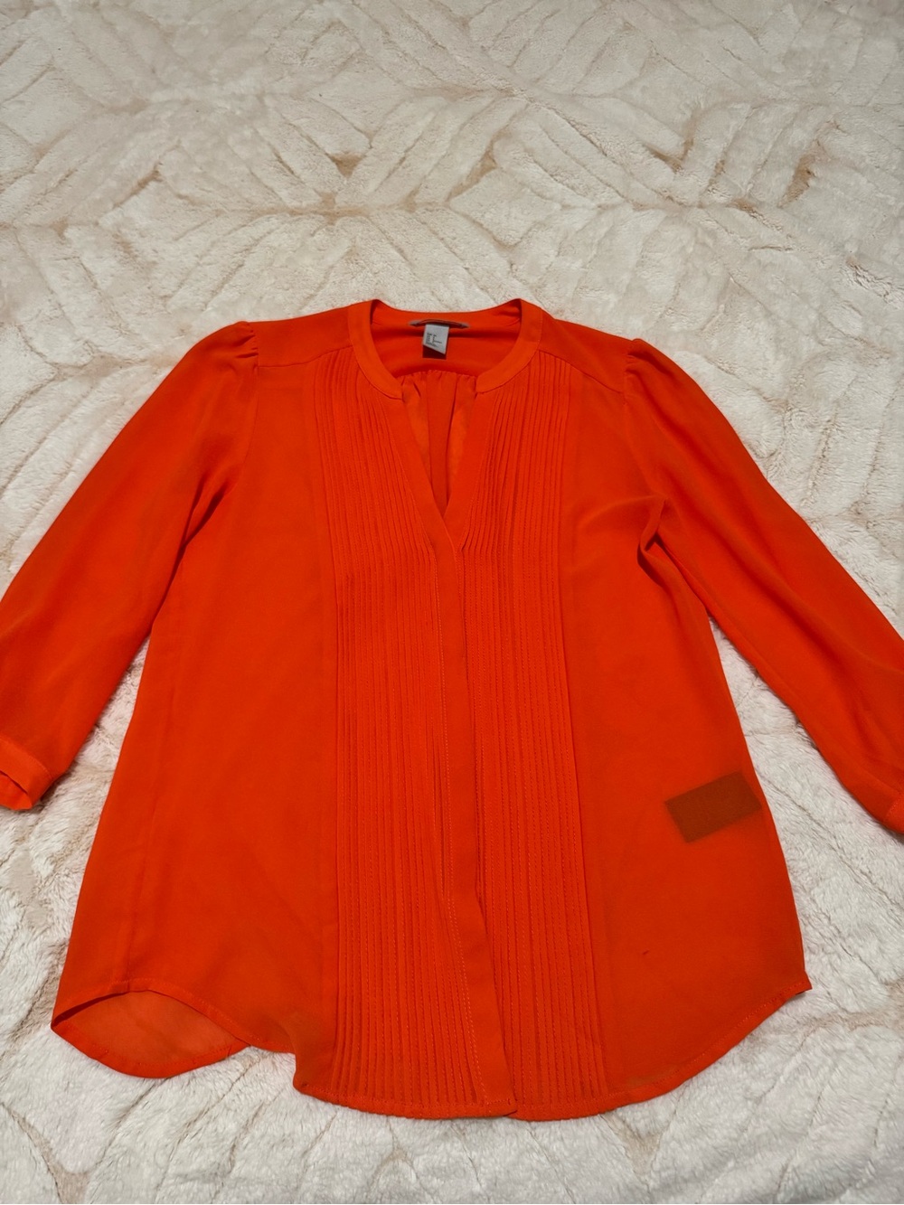 H&M Bright Orange Pleated Tunic Blouse